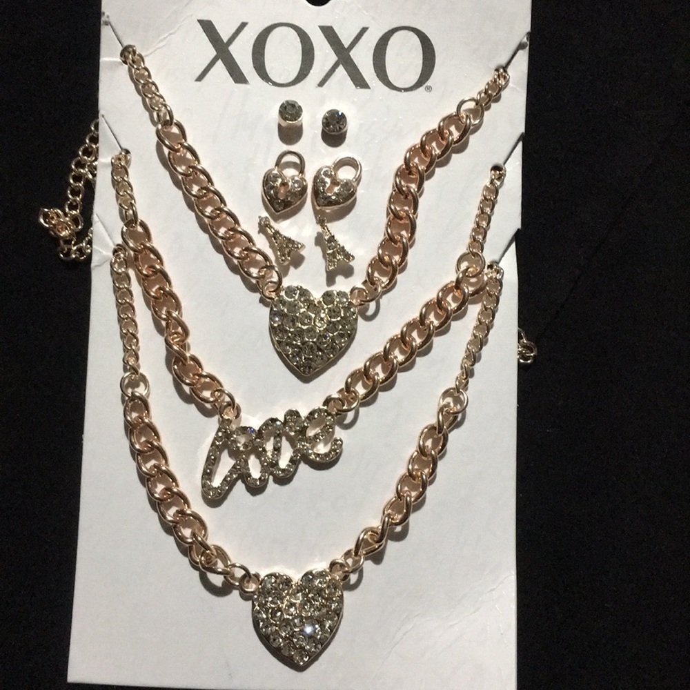 🔥XOXO gift set 3layer necklace heart multi stones